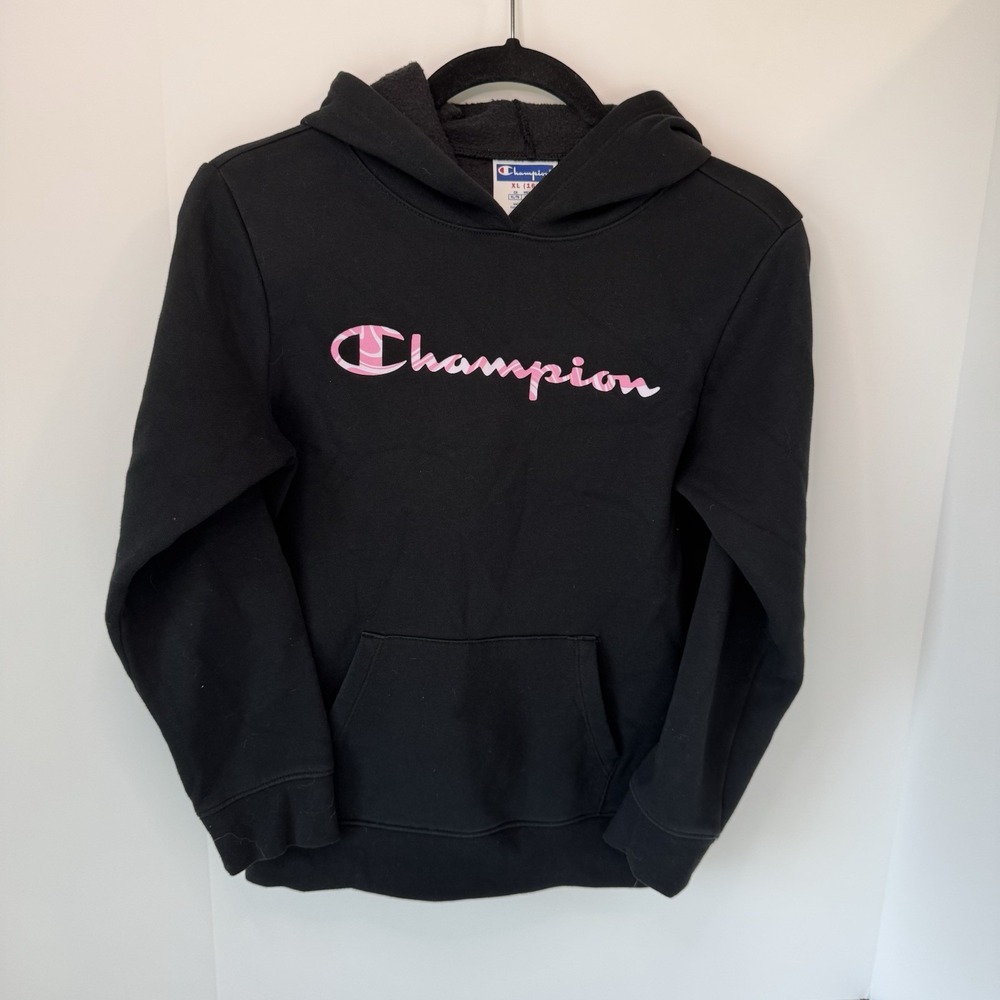 Champion Sweater Girls Extra Large Black Logo Outdoor Sweatshirt Hoodie Casual‎
